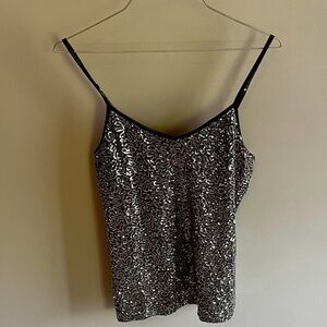 Express Silver Sequin Tank Top Size Medium Adjustable Straps